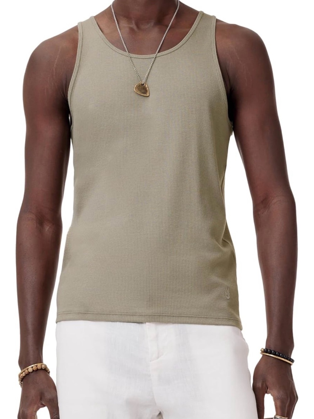 John Varvatos "Olin" Ribbed Tank in Spruce (green/khaki)